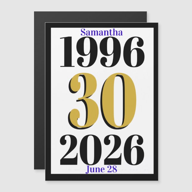 Vintage 1996 Milestone 30-årsfirande   Magnetisk Inbjudningskort (Fram/baksida)