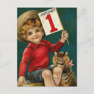 Vintage 1 januari vykort