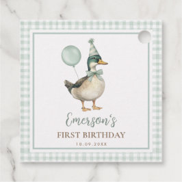 Vintage 1 Lucky Anka Sage Grönt Gingham Birthday Gåvor Etiketter