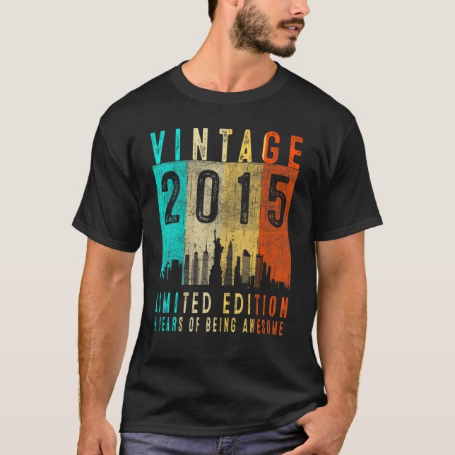 Vintage 2015 8th Birthday 8 Years T Shirt (Framsida)