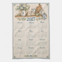 Vintage 2027 kalender köks handduk