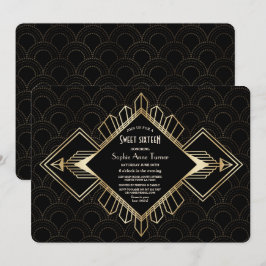 Vintage 20:e Guld Black Underbar Gatsby Sweet sixt Inbjudningar