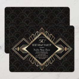 Vintage 20-talets Guld Black Underbar Gatsby-Födel Inbjudningar