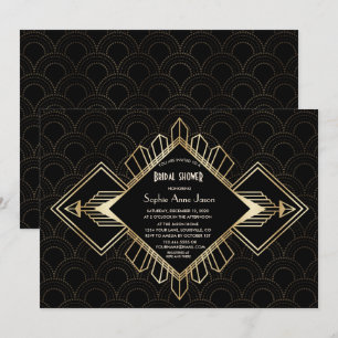 Vintage 20-talets Guld Black Underbar Gatsby-Möhip Inbjudningar