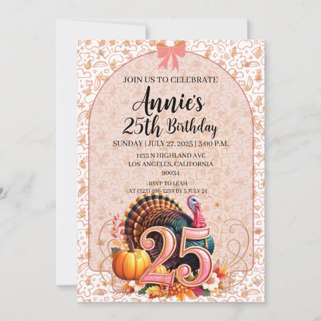  Vintage 25th Thanksgiving Holiday Birthday Inbjudningar (Framsida)