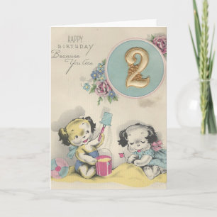 Vintage "2 år gammal" Grattis på födelsedagen Kort