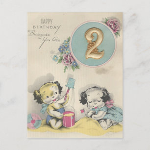 Vintage "2 år gammal" Grattis på födelsedagen Vykort