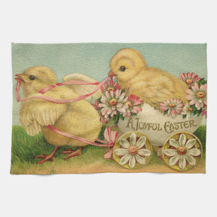 Vintage 2 Chickens Påsk Helgdag Kökshandduk