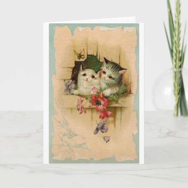 Vintage 2 Cute Kittens Kort (Framsida)
