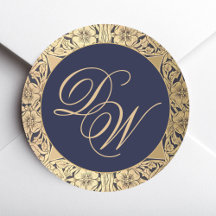 Vintage 2 Initialer Monogram Navyblå Guld Rosor 