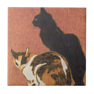 Vintage 2 Katter som målar Steinlen Kakelplatta