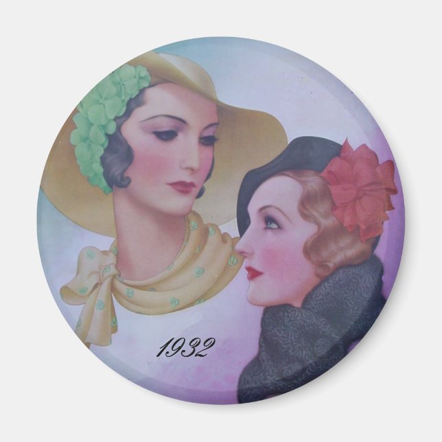 Vintage 2 Kvinnor 1932 Magnet (Framsidan)