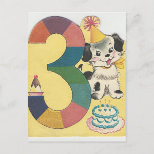 Vintage "3 år gammal" Grattis på födelsedagen med Vykort