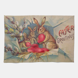 Vintage 3 Kaniner Påsk Helgdag Kökshandduk