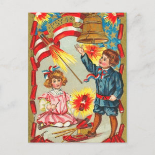 Vintage 4:e juli Fireworks Vykort