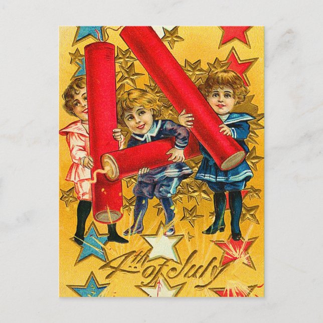 Vintage 4:e juli Fireworks Vykort (Framsida)