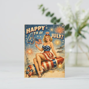 Vintage 4:e juli Pin-Up Postkort Vykort