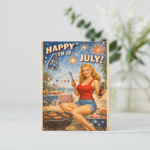 Vintage 4:e Juli Pin-Up vykort