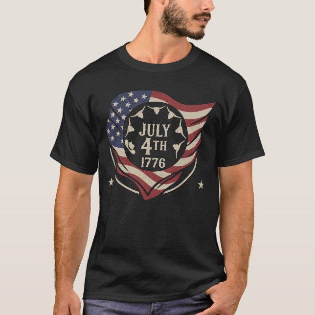 Vintage 4 juli 1776 Flagga Sköld T Shirt (Framsida)