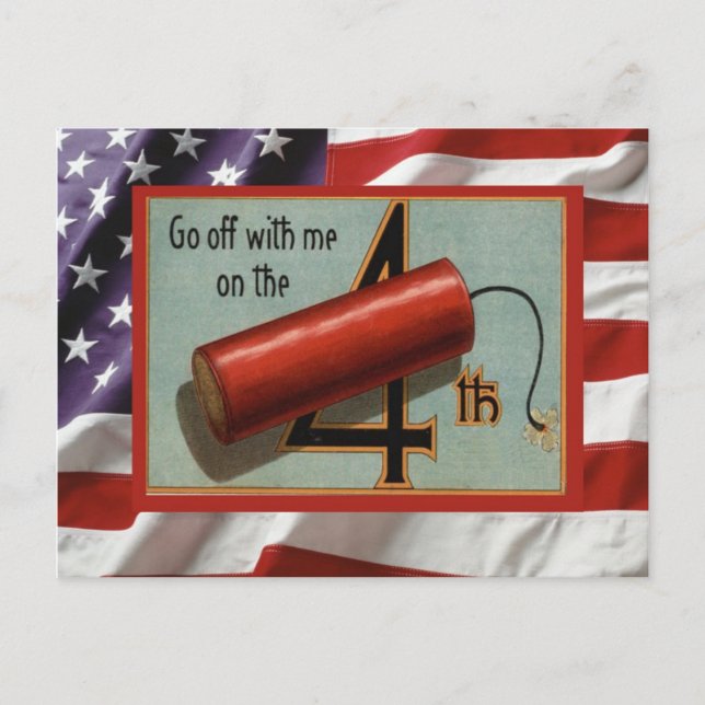 Vintage 4 juli, Firande, smällare Inbjudan Vykort (Framsida)