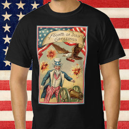 Vintage 4 juli Fireworks med farbror Sam Tee Shirt