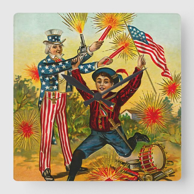 Vintage 4 juli fyrkantig klocka (Framsida)