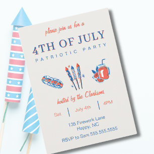 Vintage 4 juli Patriotic Party Firande Inbjudningar