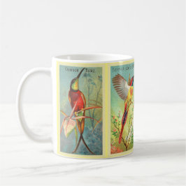 Vintage 4 Tropiska fågelbrott Illustration Crimson Kaffemugg
