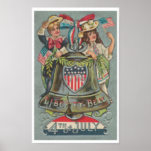 Vintage 4th av Juli frihet sätta en klocka på Poster