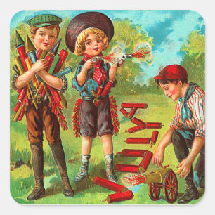 Vintage 4th av Juli ungar Fyrkantigt Klistermärke