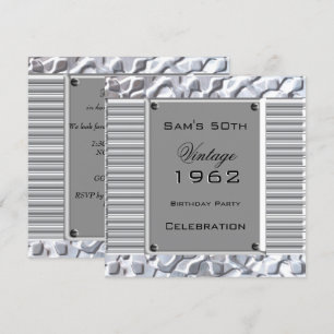 Vintage 50-års Silver Metall Utseende Födelsedagsf Inbjudningar