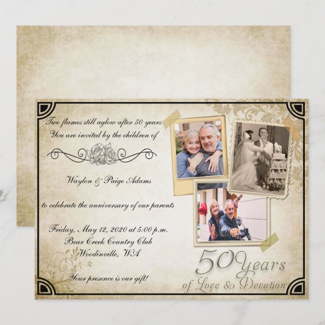 Vintage 50-årsjubileum Celebration Inbjudningar (Fram/baksida)