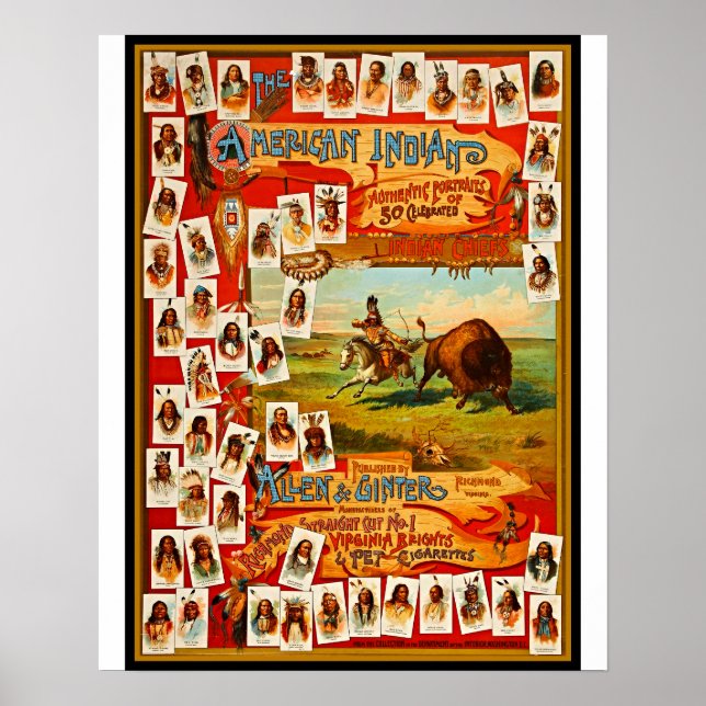 Vintage 50 Berömd Native Indian Chiefs Poster (Framsidan)