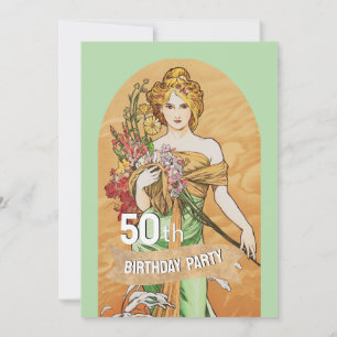 Vintage 50:e Födelsedagsfesten, Mucha, Vår gudinna Inbjudningar
