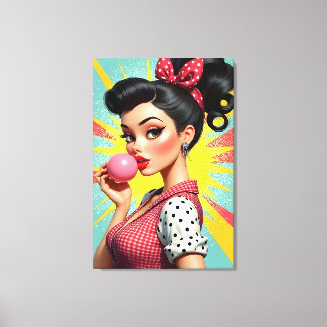 Vintage 50s Style Glamour Girl Canvastryck (Framsida)