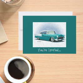 Vintage 56 Chevy Teal Birthday Inbjudan
