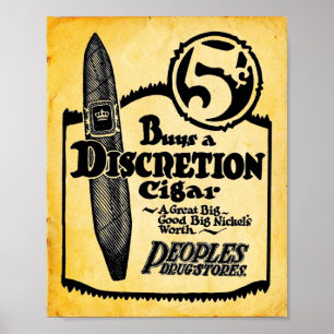 Vintage 5 Cent-radering Cigar-utskrift Poster