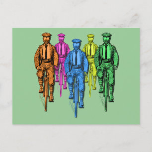 Vintage 5 Fellas on Bikes Illustration Vykort