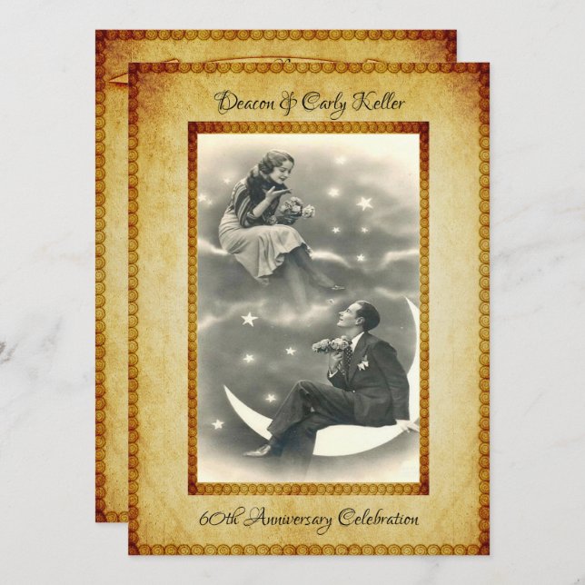 Vintage 60-årsjubileum Celebration Inbjudningar (Fram/baksida)
