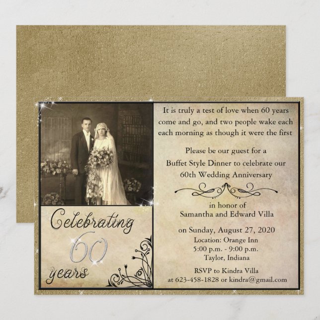 Vintage 60-årsjubileum Celebration Inbjudningar (Fram/baksida)
