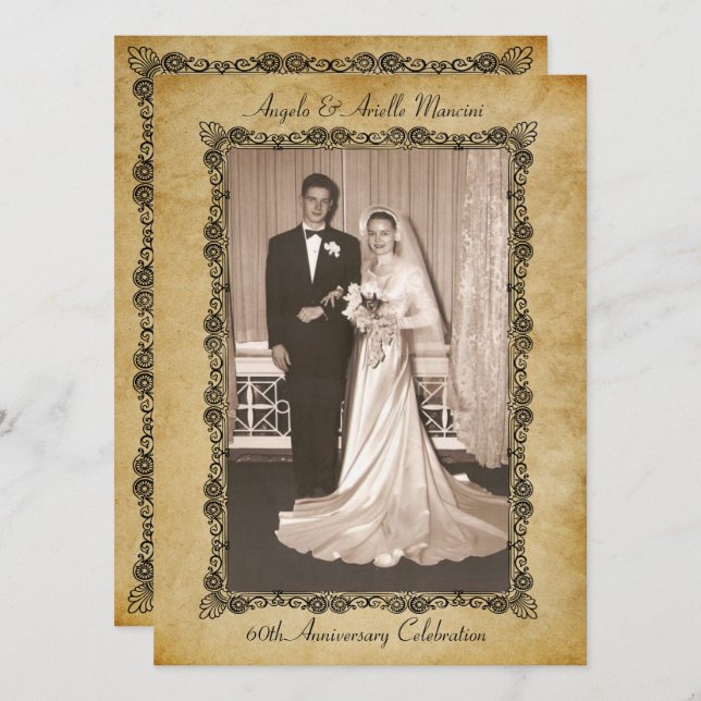Vintage 60-årsjubileum firande inbjudningar (Fram/baksida)