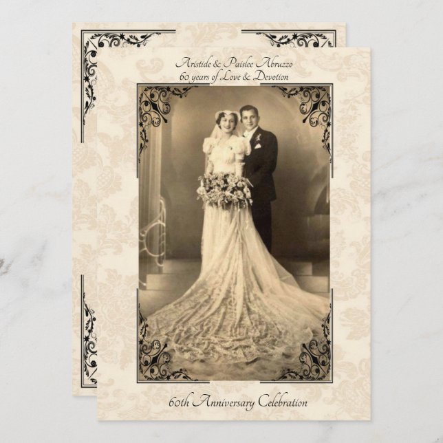 Vintage 60-årsjubileumsinbjudan inbjudningar (Fram/baksida)