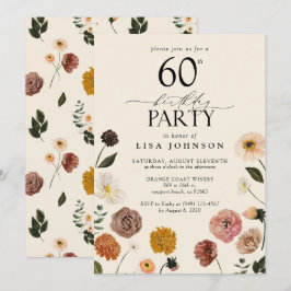 Vintage 60:e Födelsedagsfesten Terracotta Flowers Inbjudningar
