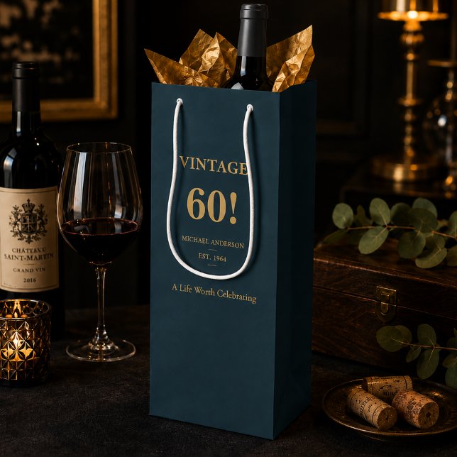 Vintage 60 presentpåse för vin (Elegant wine tote for a sophisticated 60th birthday celebration.)