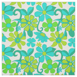 Vintage 60:s Grönt Blue Hippie Flowers Mönster Tyg