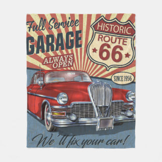 Vintage 66 Garageretro poster med retro ca Fleecefilt