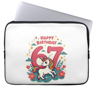 Vintage 67th Birthday Unicorn Rainbow Cute Cartoon Laptop Fodral