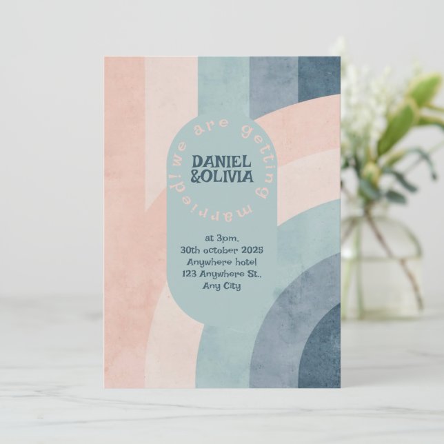 Vintage 70-tal Rainbow Bröllop Inbjudningar (Stående Fram)