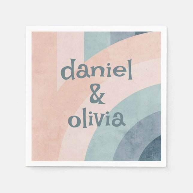 Vintage 70-tal Regnbåge Bröllop Pappersservett (Framsidan)