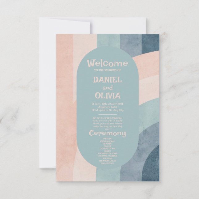 Vintage 70-talets regnbåge-Bröllopsprogram (Framsida)